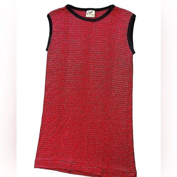 Edith A Miller red Metalic stripe sleeves top. Black trim size Med - Picture 2 of 6